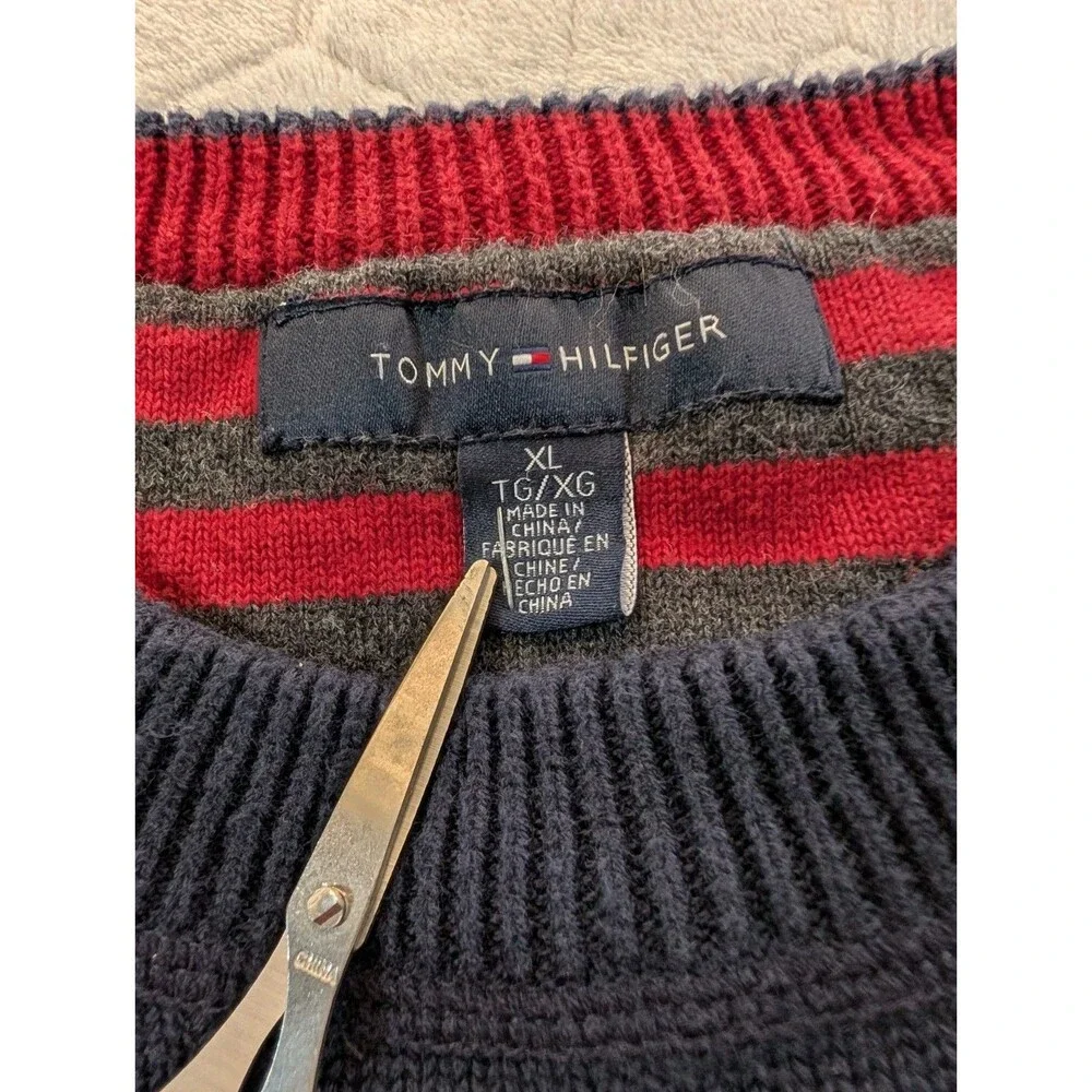 Tommy Hilfiger Sweater Mens XL Navy Blue Cotton Knit Pullover Jumper